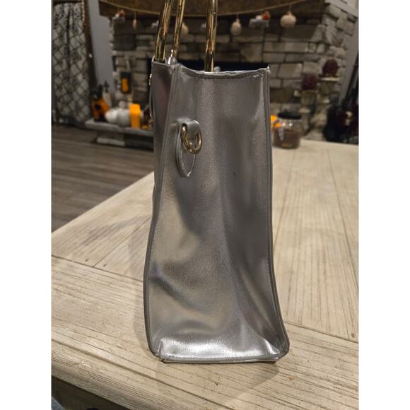 Vintage Bebe Silver Studded Shoulder Bag with Gold Handles & Compartments - Picture 7 of 13